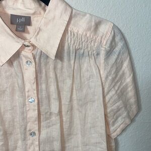 🪿J Jill Women's Soft Pink 100% Linen Button Down Short Sleeve!